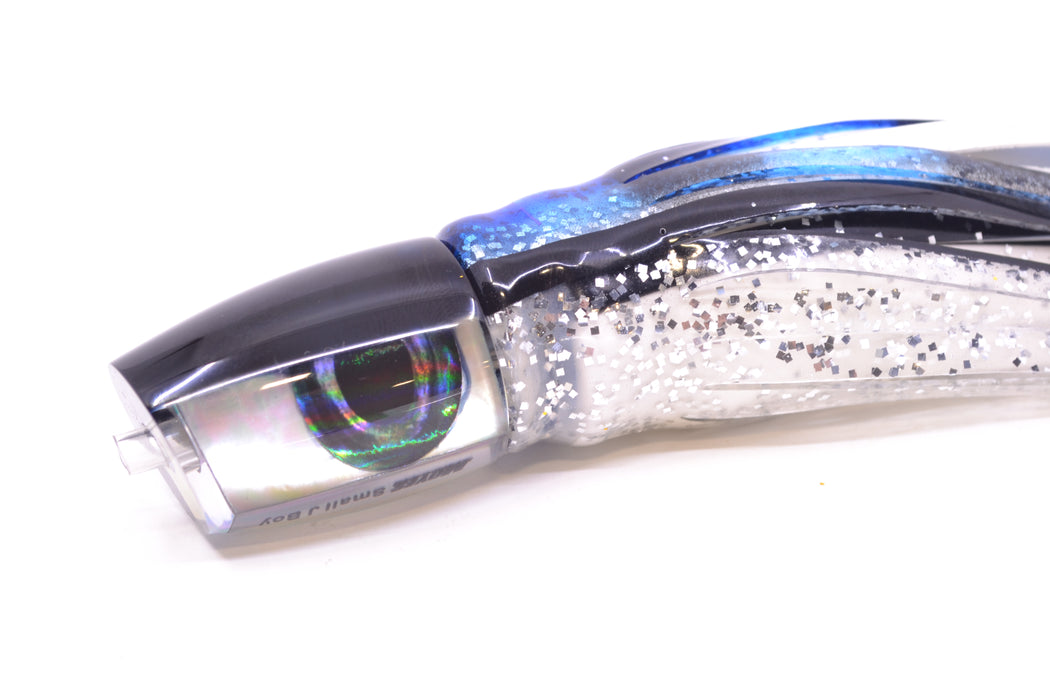 Moyes Lures Golden MOP Black Back Small J-Boy 9" 3.5oz Skirted Black-Blue