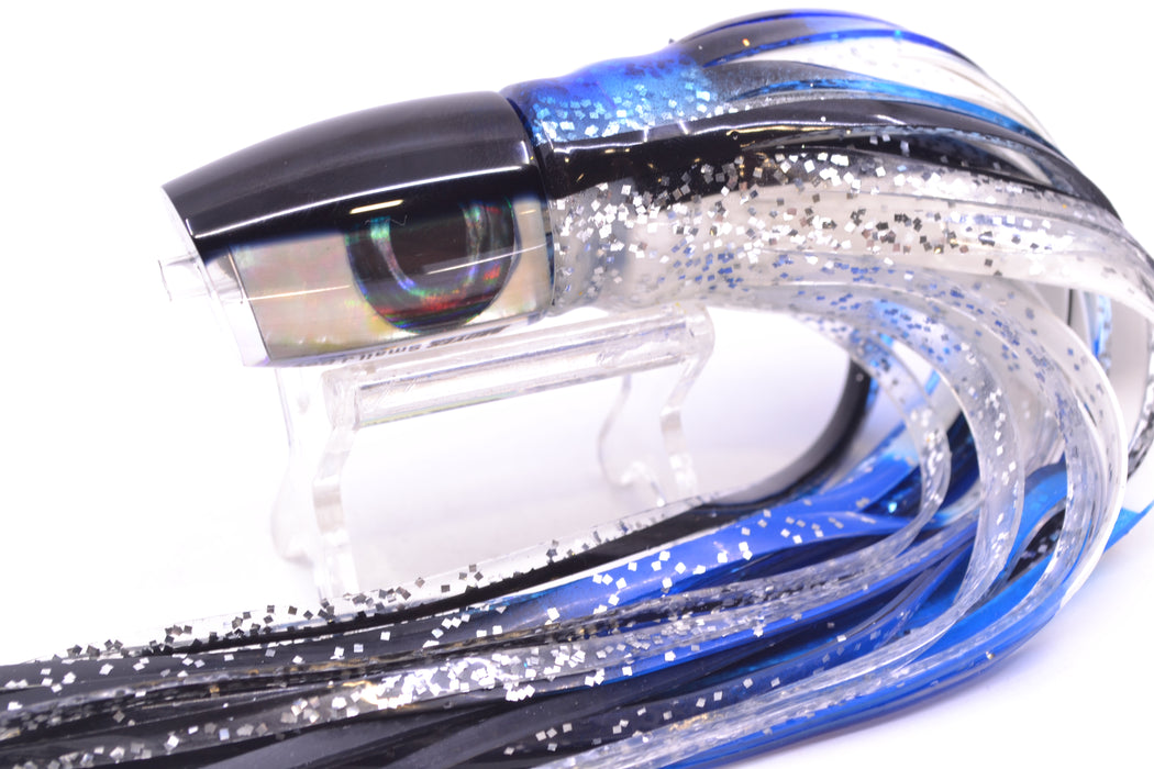 Moyes Lures Golden MOP Black Back Small J-Boy 9" 3.5oz Skirted Black-Blue