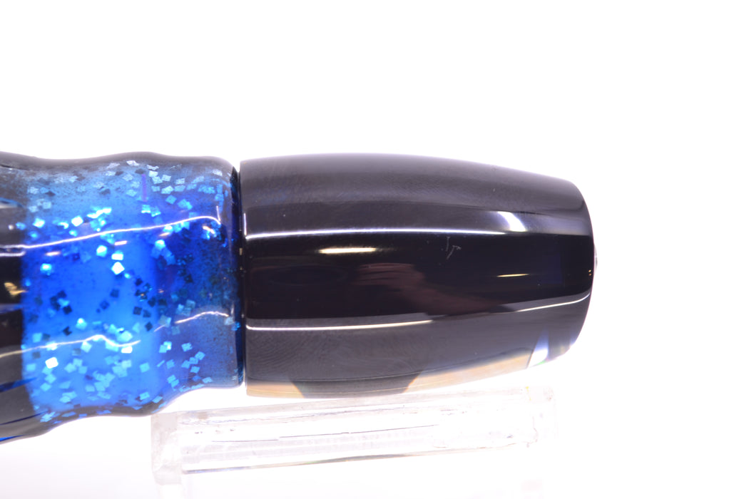 Moyes Lures Golden MOP Black Back Small J-Boy 9" 3.5oz Skirted Black-Blue