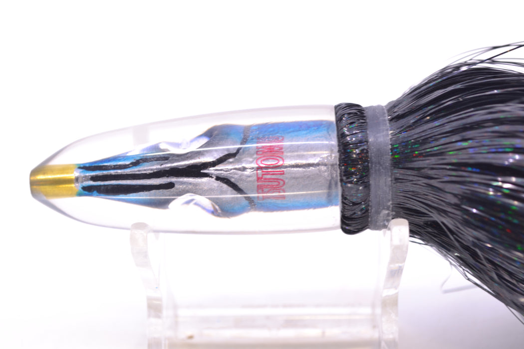 Tsutomu Lures Black-Blue-Silver Fish Head Poke Bullet 6" 2.8oz Strobez Black/Ice Blue GZE