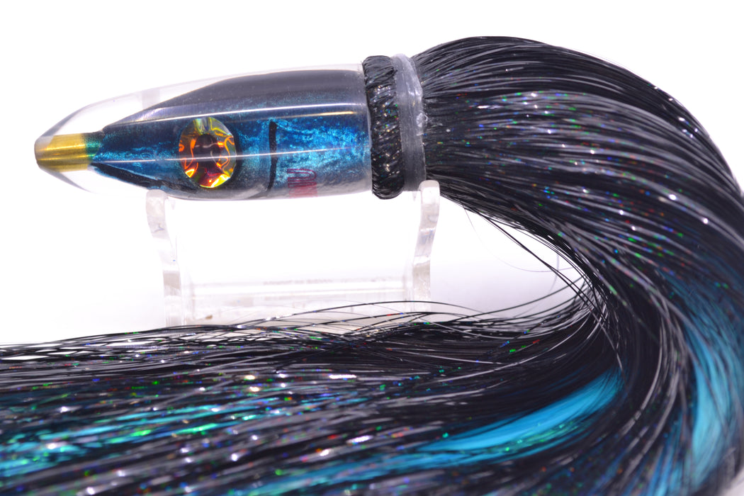Tsutomu Lures Black-Blue-Silver Fish Head Poke Bullet 6" 2.8oz Strobez Black/Ice Blue GZE
