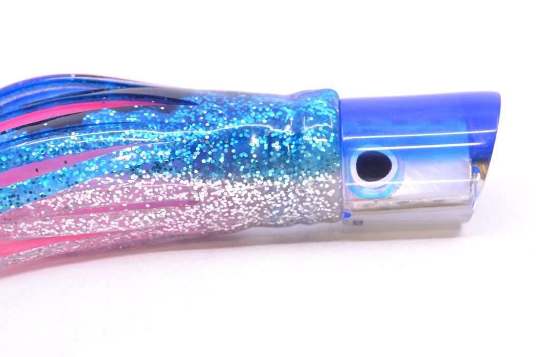 Coggin Lures White MOP Blue Back Peanut Pusher 5.5" 2oz Skirted Blue & Black-Silver