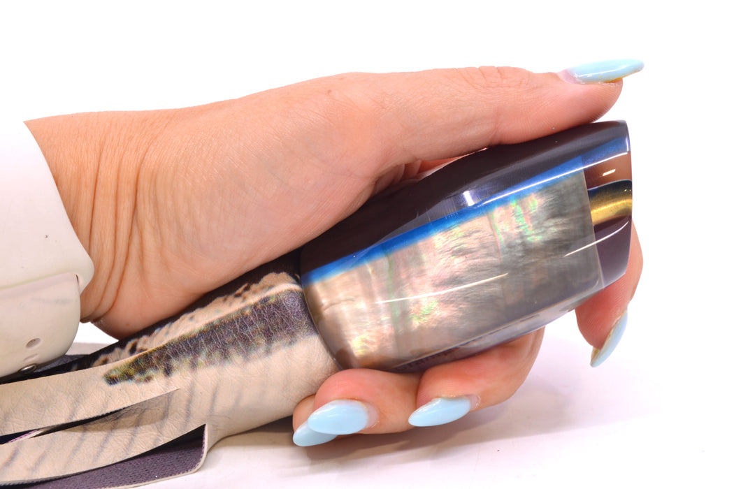 Crampton Baits Real Tahitian MOP Black-Blue Back Apahu 12" 6.7oz ALV Vinyl Ballyhoo