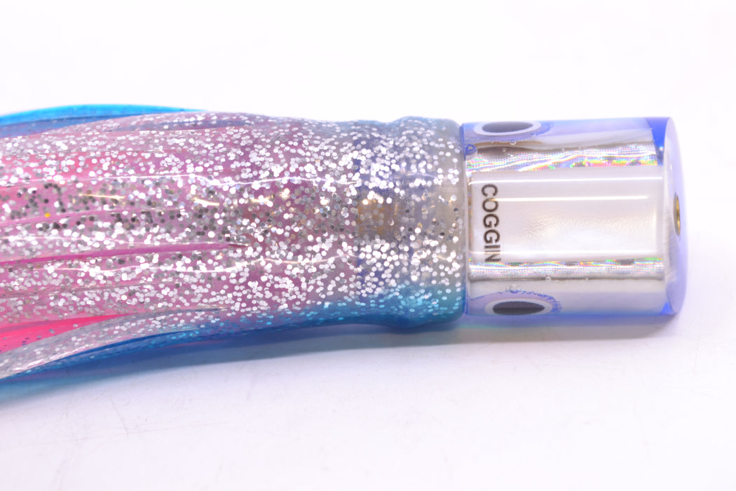 Coggin Lures White MOP Blue Back Peanut Pusher 5.5" 2oz Skirted Blue & Black-Silver