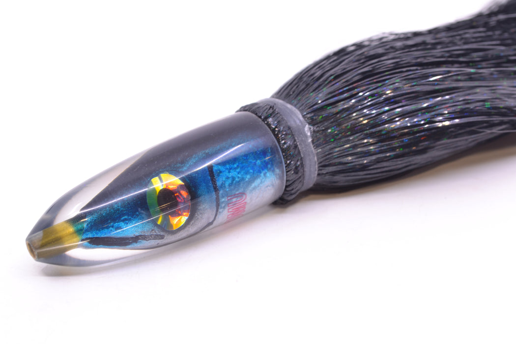 Tsutomu Lures Black-Blue-Silver Fish Head Poke Bullet 6" 2.8oz Strobez Black/Ice Blue GZE