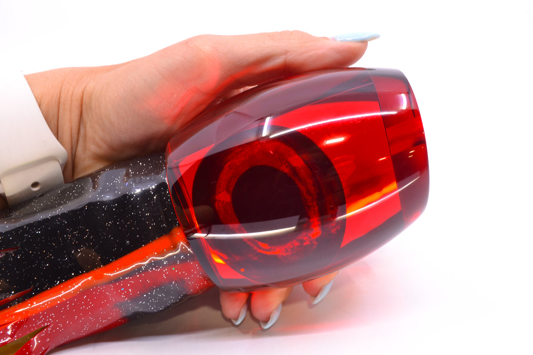 Moyes Lures Red Mirrored Taxi Eyes Monsta Teaser 24oz Skirted Black-Red