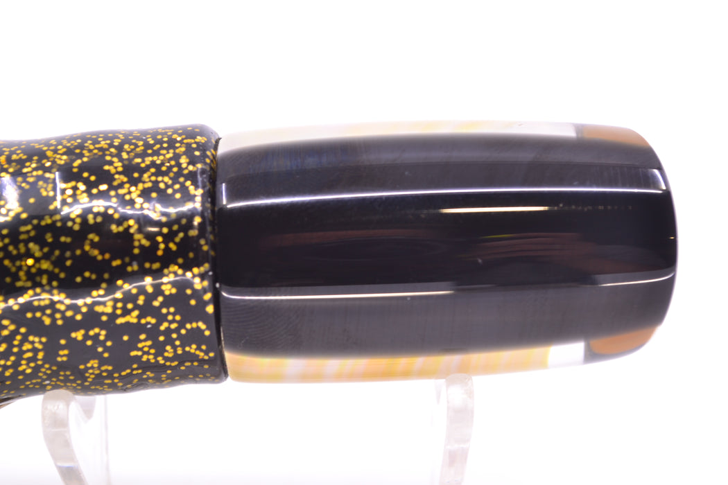 Crampton Baits Real Golden MOP Black Back No Eyes Mini HoG 9" 4oz Skirted Black