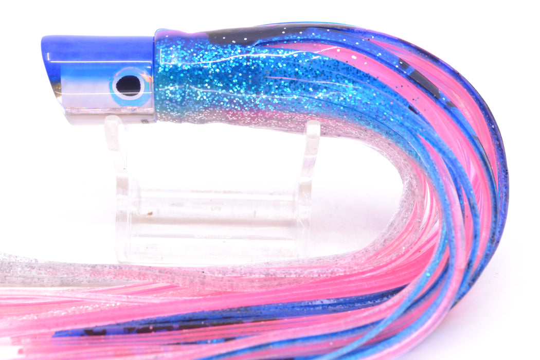 Coggin Lures White MOP Blue Back Peanut Pusher 5.5" 2oz Skirted Blue & Black-Silver