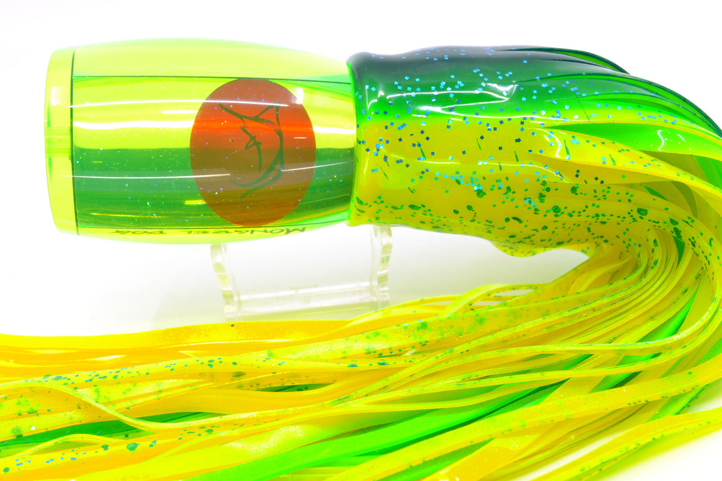 Bonze Lures Fluorescent Green Mirror Red Eyes Mongrel Dog 14" 14oz Skirted Mahi