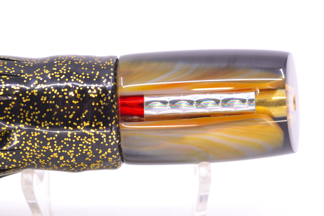 Crampton Baits Real Golden MOP Black Back No Eyes Mini HoG 9" 4oz Skirted Black