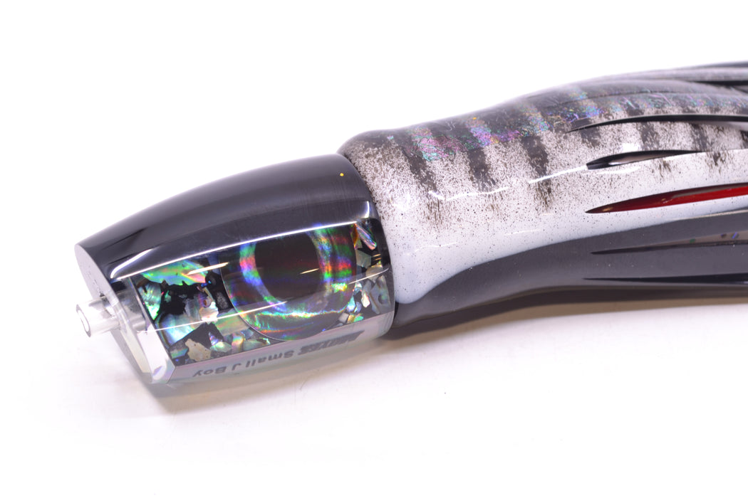 Moyes Lures S&P MOP Black Back Small J-Boy 9" 3.5oz Skirted Black-White