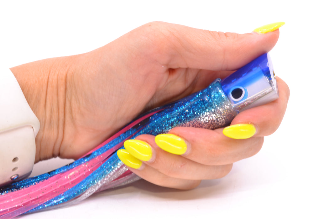 Coggin Lures White MOP Blue Back Peanut Pusher 5.5" 2oz Skirted Blue & Black-Silver