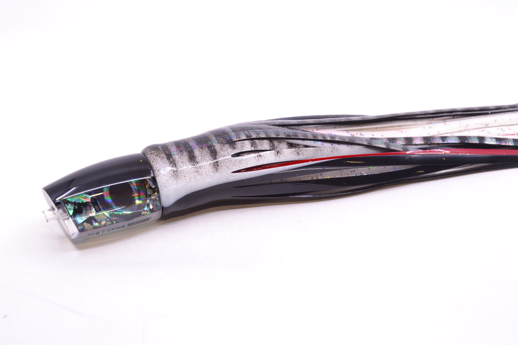 Moyes Lures S&P MOP Black Back Small J-Boy 9" 3.5oz Skirted Black-White