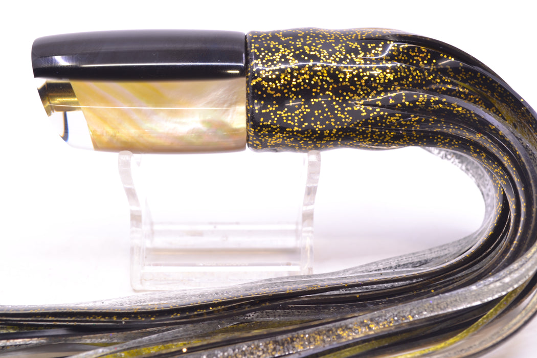 Crampton Baits Real Golden MOP Black Back No Eyes Mini HoG 9" 4oz Skirted Black