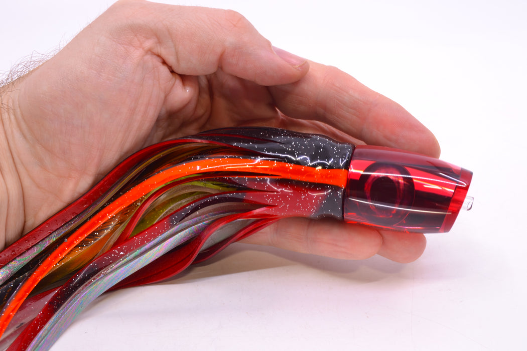 Moyes Lures Red Mirror Small J-Boy 9" 3.5oz Skirted Black-Red-Orange