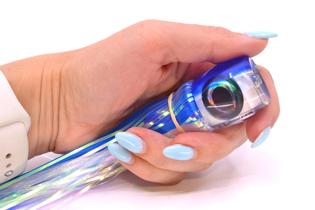 Moyes Lures White MOP Blue Back Small Secret 9" 1.6oz Skirted Blue-White Hair