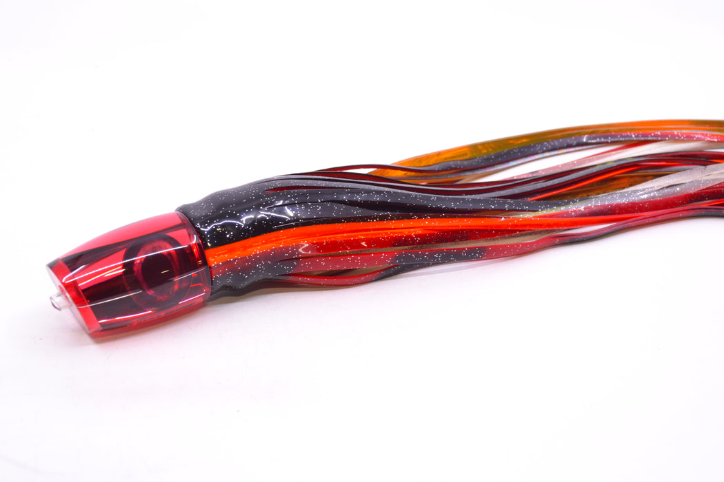 Moyes Lures Red Mirror Small J-Boy 9" 3.5oz Skirted Black-Red-Orange