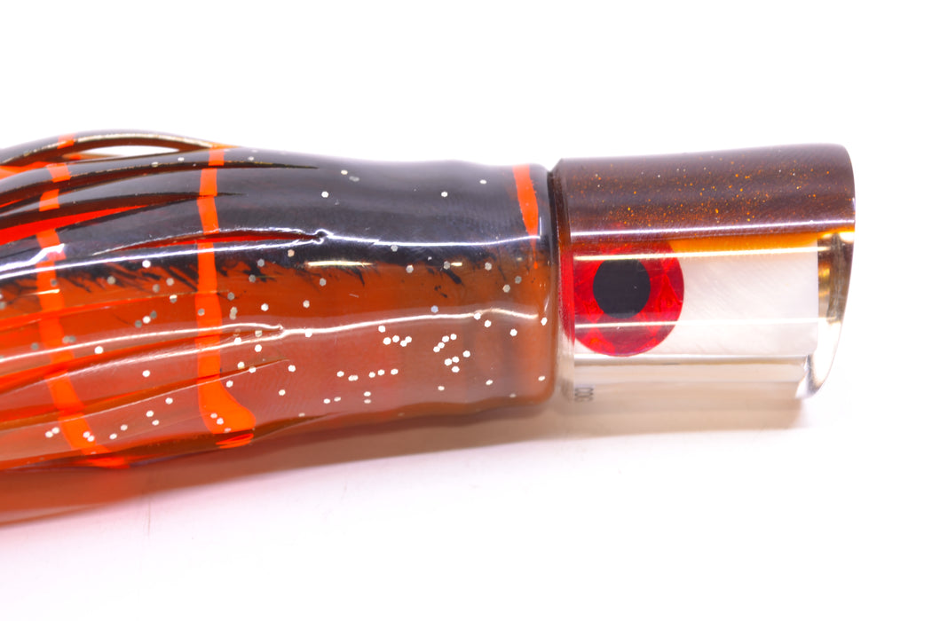 Coggin Lures White MOP Root Beer Back Peanut Pusher 5.5" 2oz Skirted Root Beer-Petrolero