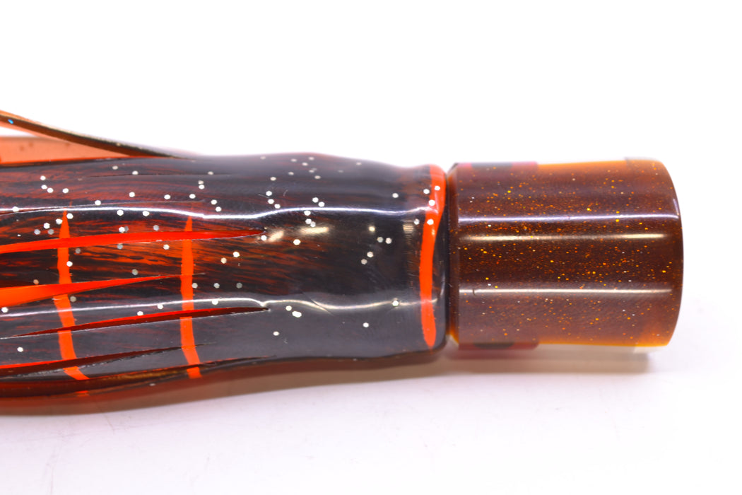 Coggin Lures White MOP Root Beer Back Peanut Pusher 5.5" 2oz Skirted Root Beer-Petrolero