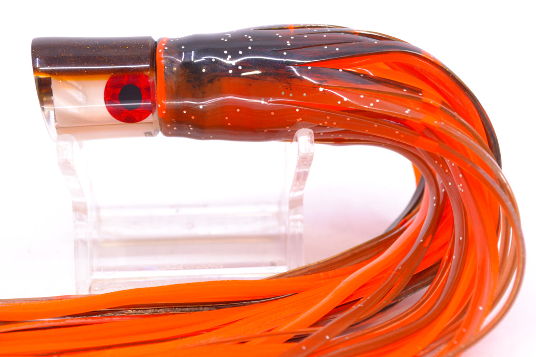 Coggin Lures White MOP Root Beer Back Peanut Pusher 5.5" 2oz Skirted Root Beer-Petrolero