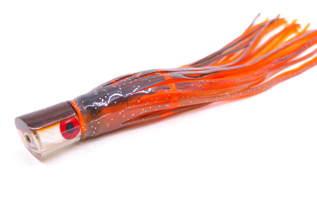 Coggin Lures White MOP Root Beer Back Peanut Pusher 5.5" 2oz Skirted Root Beer-Petrolero