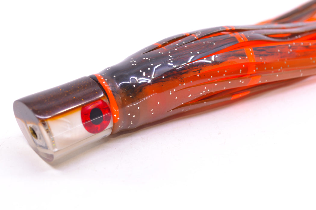 Coggin Lures White MOP Root Beer Back Peanut Pusher 5.5" 2oz Skirted Root Beer-Petrolero