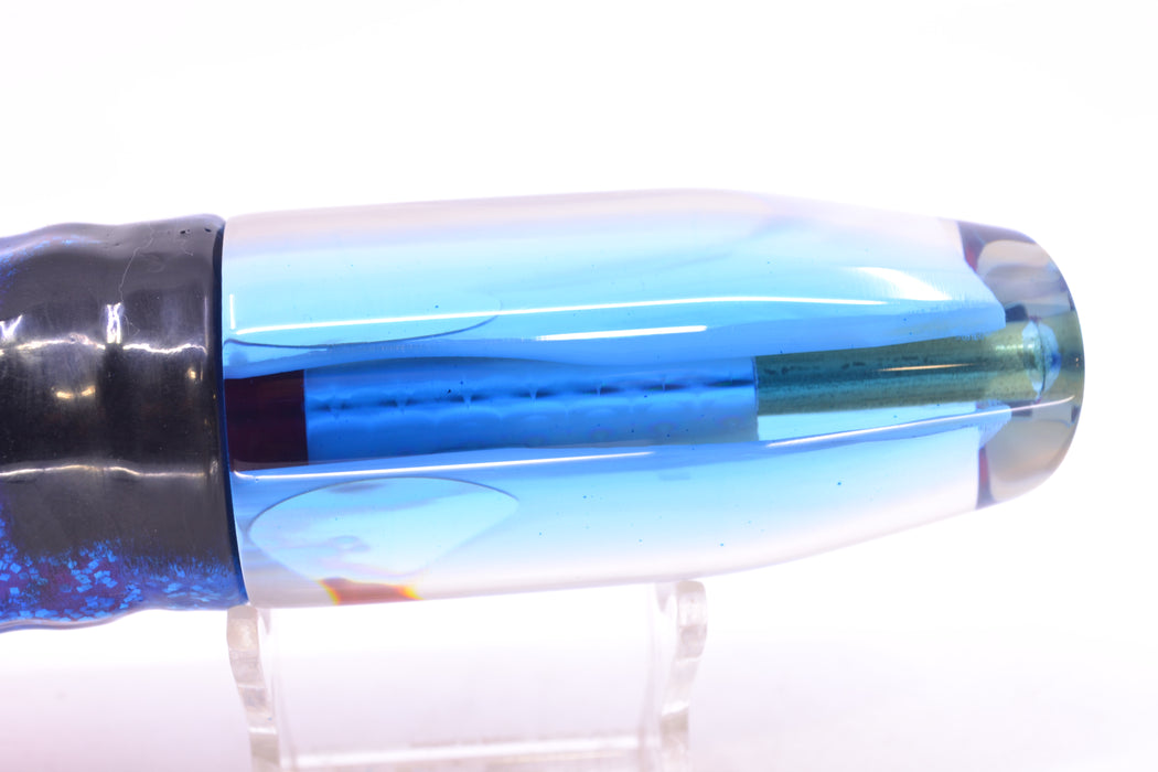 Crampton Baits Real White MOP Blue Back Plunger 12" 8.5oz Skirted Blue & Black Bars-Silver