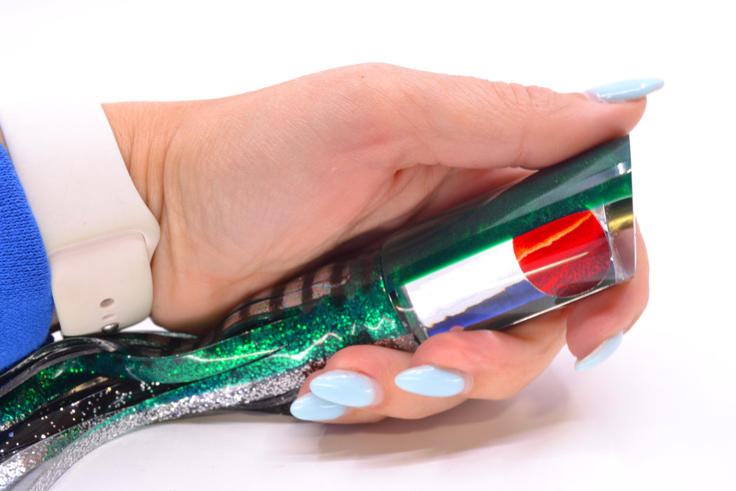 Koya Lures Clear Mirrored Green Back Red Eyes Tube 9" 4.5oz Skirted Green Aurora GZE