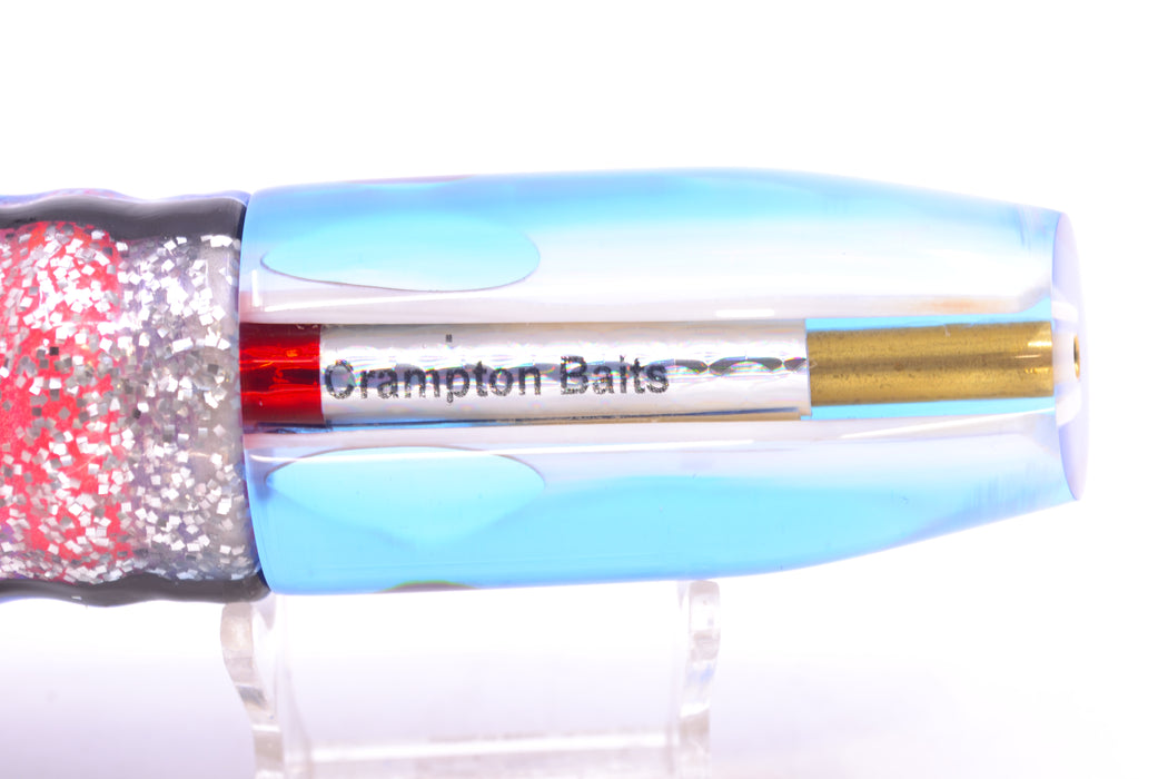 Crampton Baits Real White MOP Blue Back Plunger 12" 8.5oz Skirted Blue & Black Bars-Silver
