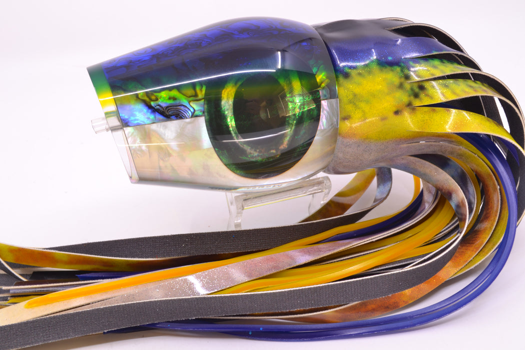Moyes Lures Yellowfin Paua-MOP Blue-Yellow Back Sumo Teaser 26.3oz FT Vinyl *DEFECT* GZE