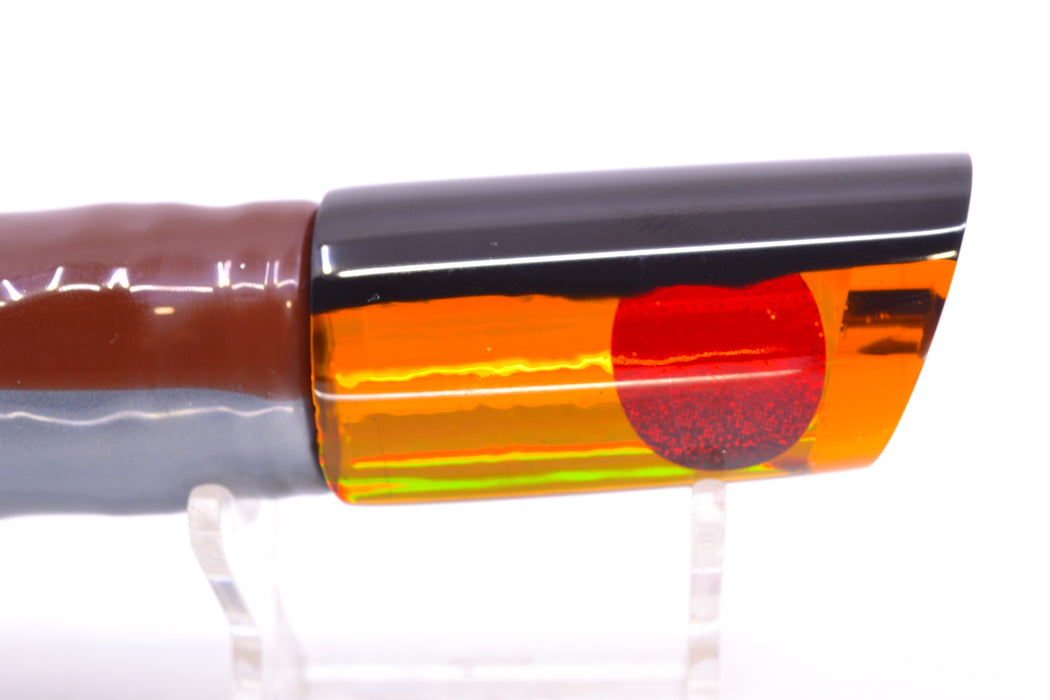 Koya Lures Amber Rainbow Black Back Red Eyes Tube 9" 4.5oz Skirted Root Beer-Silver