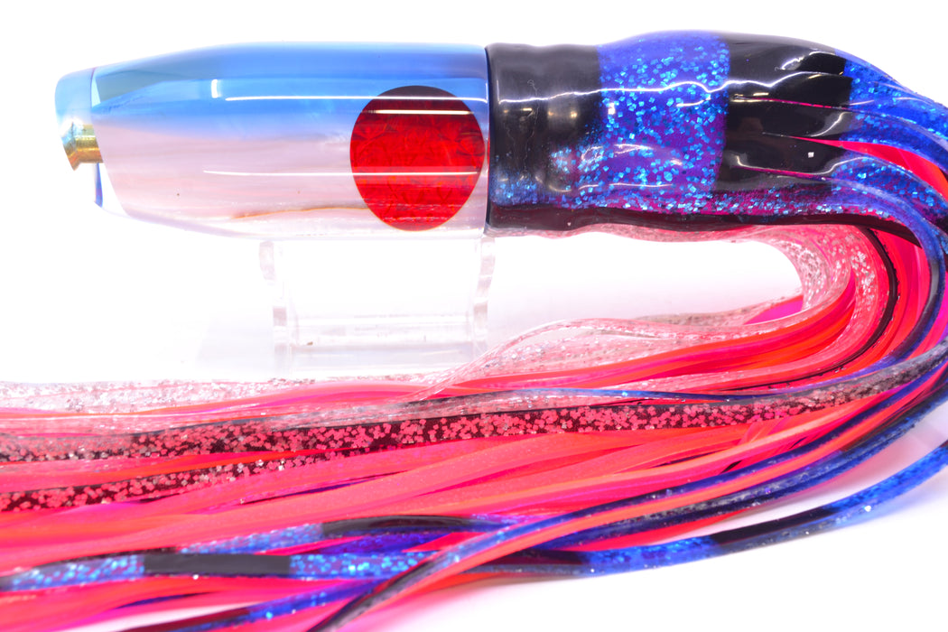 Crampton Baits Real White MOP Blue Back Plunger 12" 8.5oz Skirted Blue & Black Bars-Silver