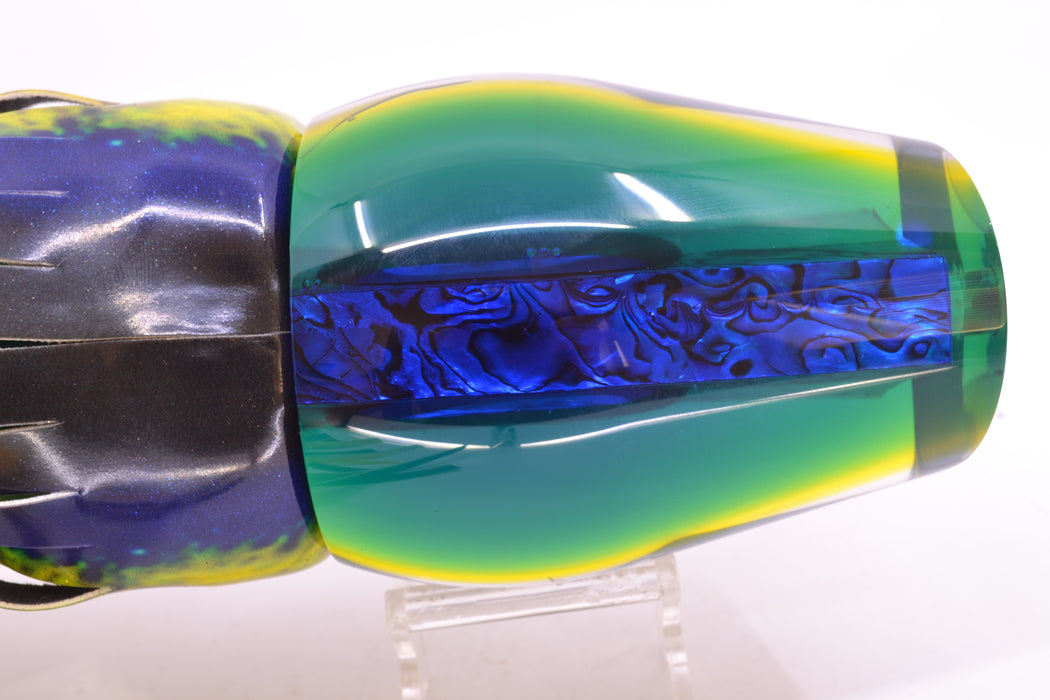 Moyes Lures Yellowfin Paua-MOP Blue-Yellow Back Sumo Teaser 26.3oz FT Vinyl *DEFECT* GZE