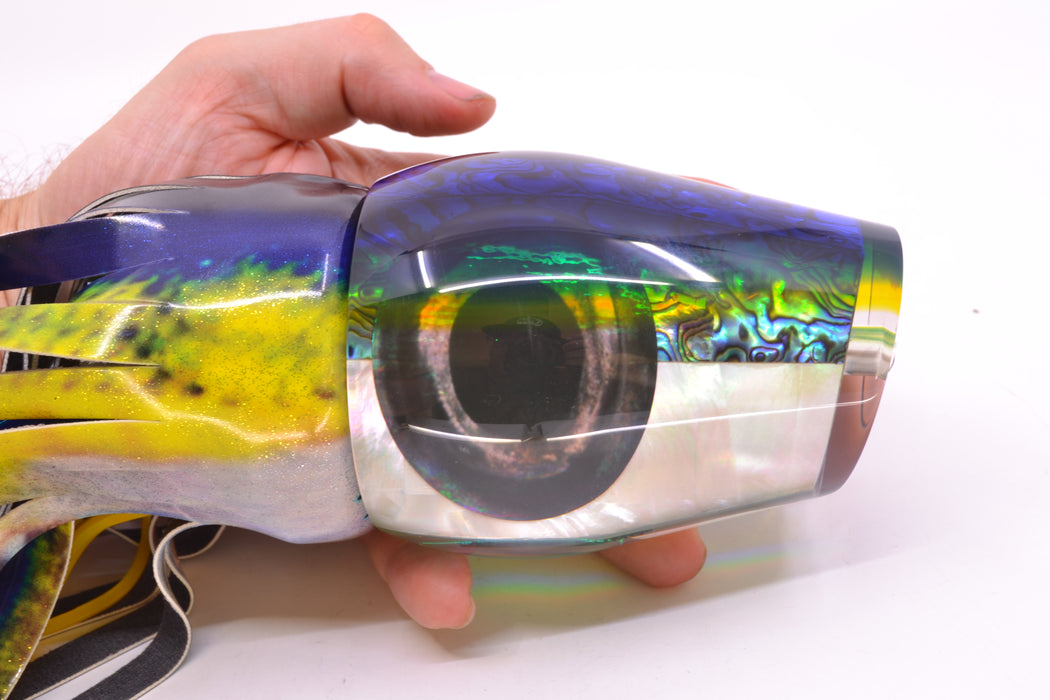 Moyes Lures Yellowfin Paua-MOP Blue-Yellow Back Sumo Teaser 26.3oz FT Vinyl *DEFECT* GZE