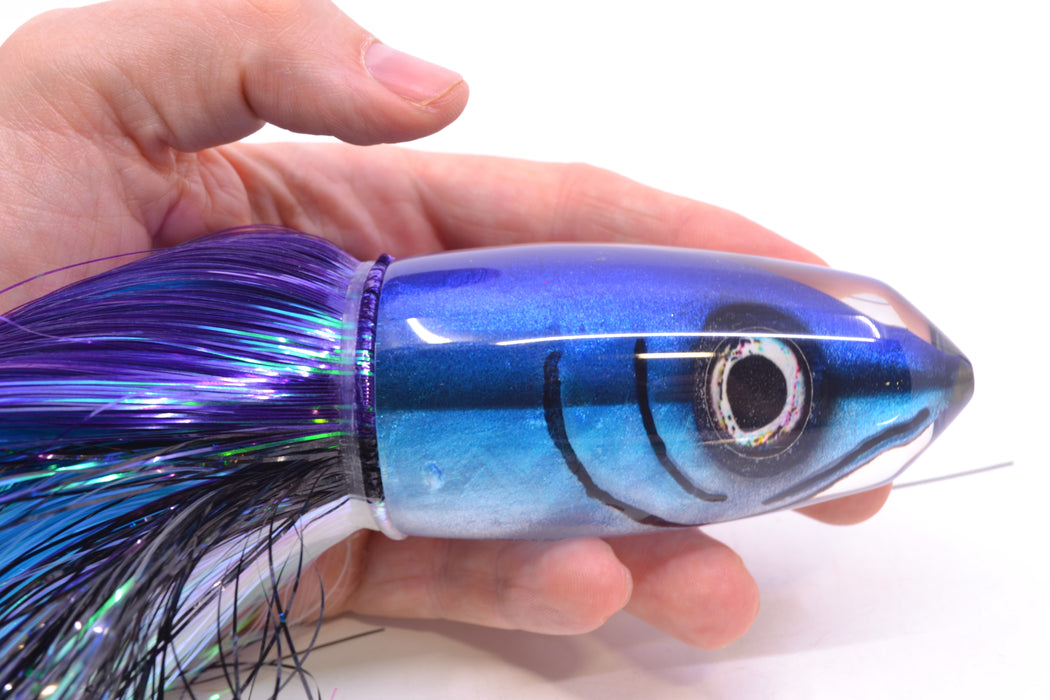Tsutomu Lures "Hardline Aku" Fish Head Benchmark Bullet 12" 8oz EZ Flash Purple-Black-White