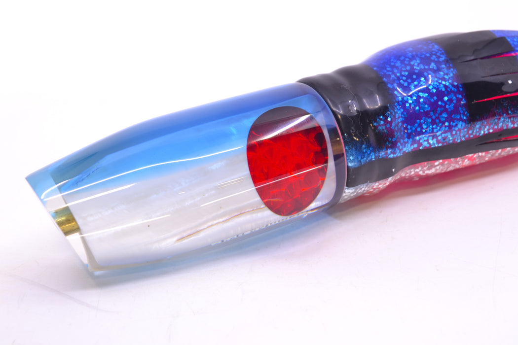 Crampton Baits Real White MOP Blue Back Plunger 12" 8.5oz Skirted Blue & Black Bars-Silver
