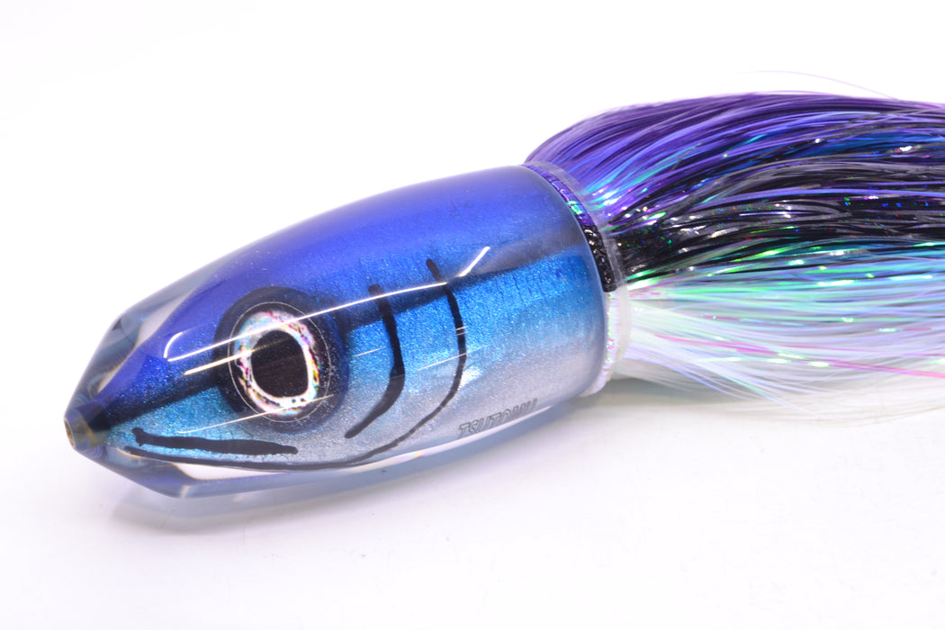 Tsutomu Lures "Hardline Aku" Fish Head Benchmark Bullet 12" 8oz EZ Flash Purple-Black-White