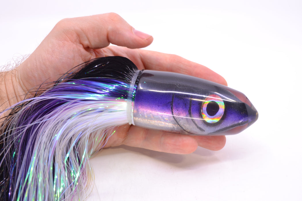Tsutomu Lures Black-Purple-Silver Fish Head Benchmark Bullet 12" 8oz EZ Flash