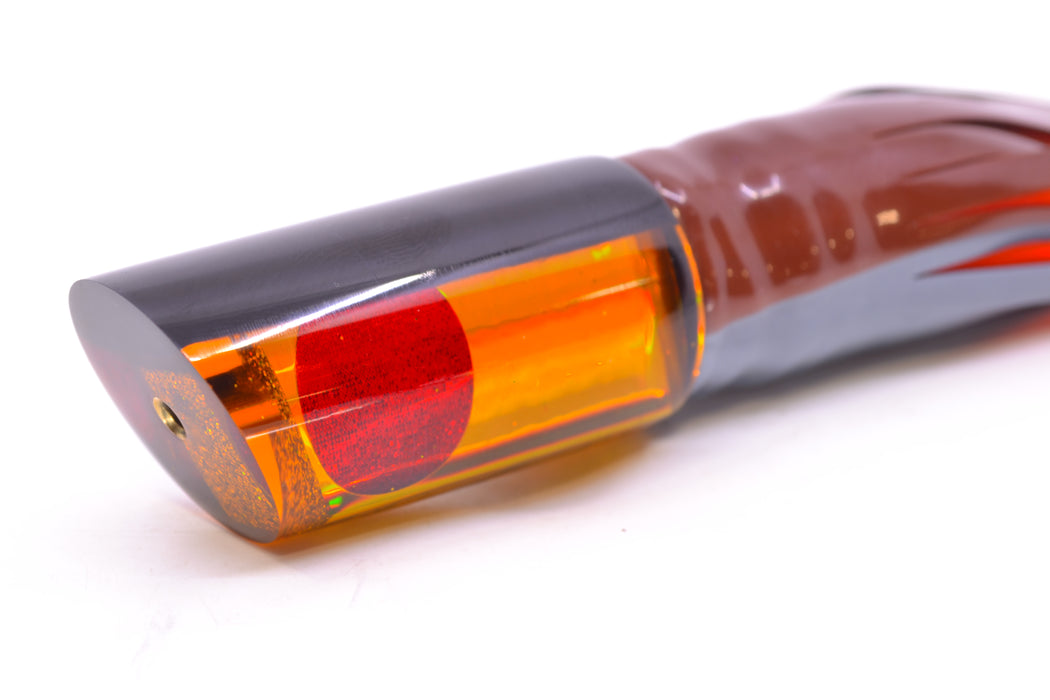 Koya Lures Amber Rainbow Black Back Red Eyes Tube 9" 4.5oz Skirted Root Beer-Silver