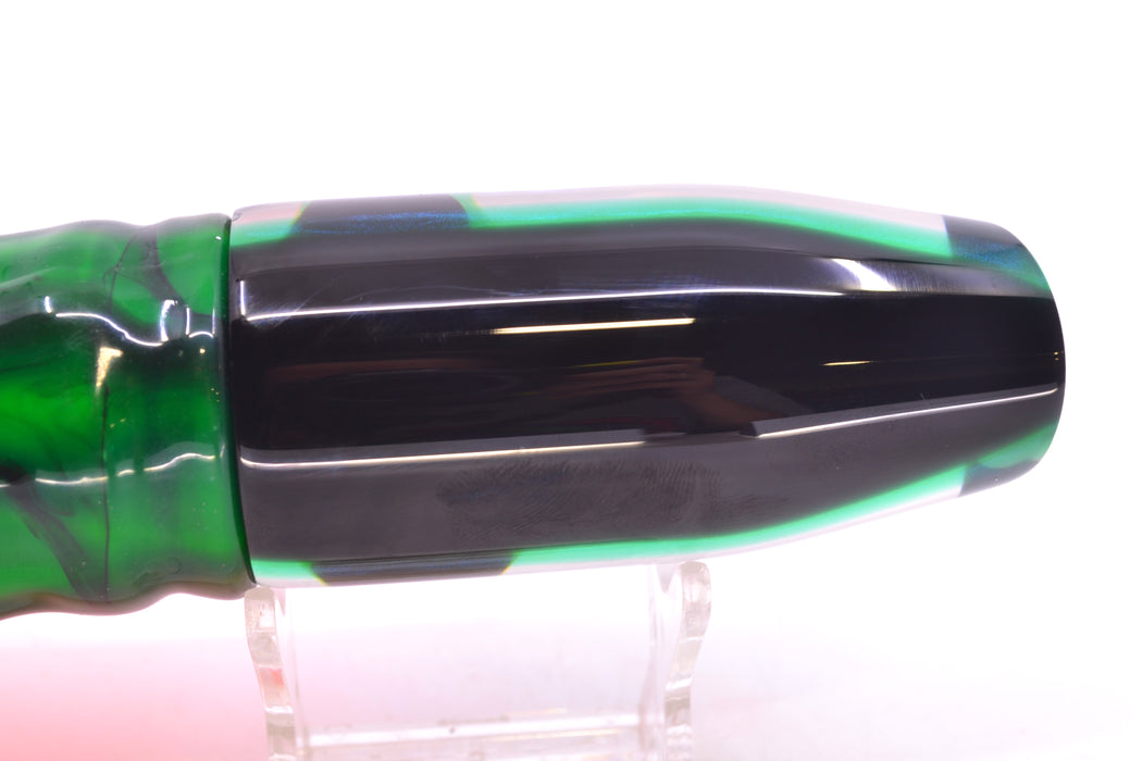 Crampton Baits Real White MOP Black-Green Back Plunger 12" 8.5oz Skirted Guacamaya