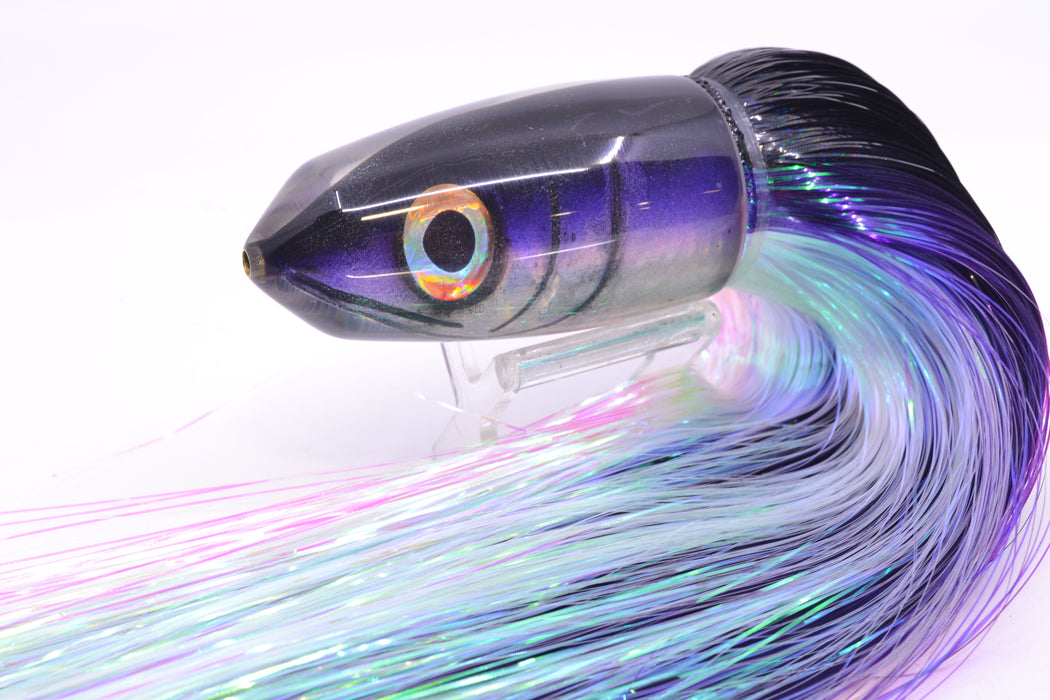 Tsutomu Lures Black-Purple-Silver Fish Head Benchmark Bullet 12" 8oz EZ Flash