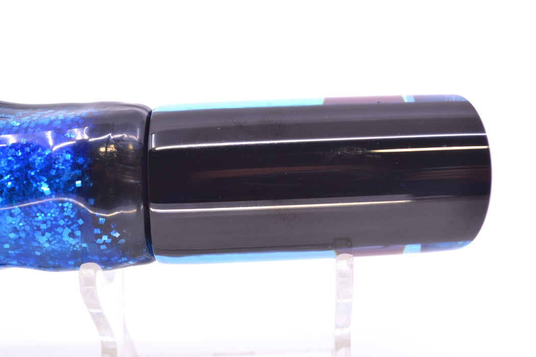 Koya Lures Ice Blue Rainbow Black Back Red Eyes Tube 9" 4.5oz Skirted Black & Blue Bars