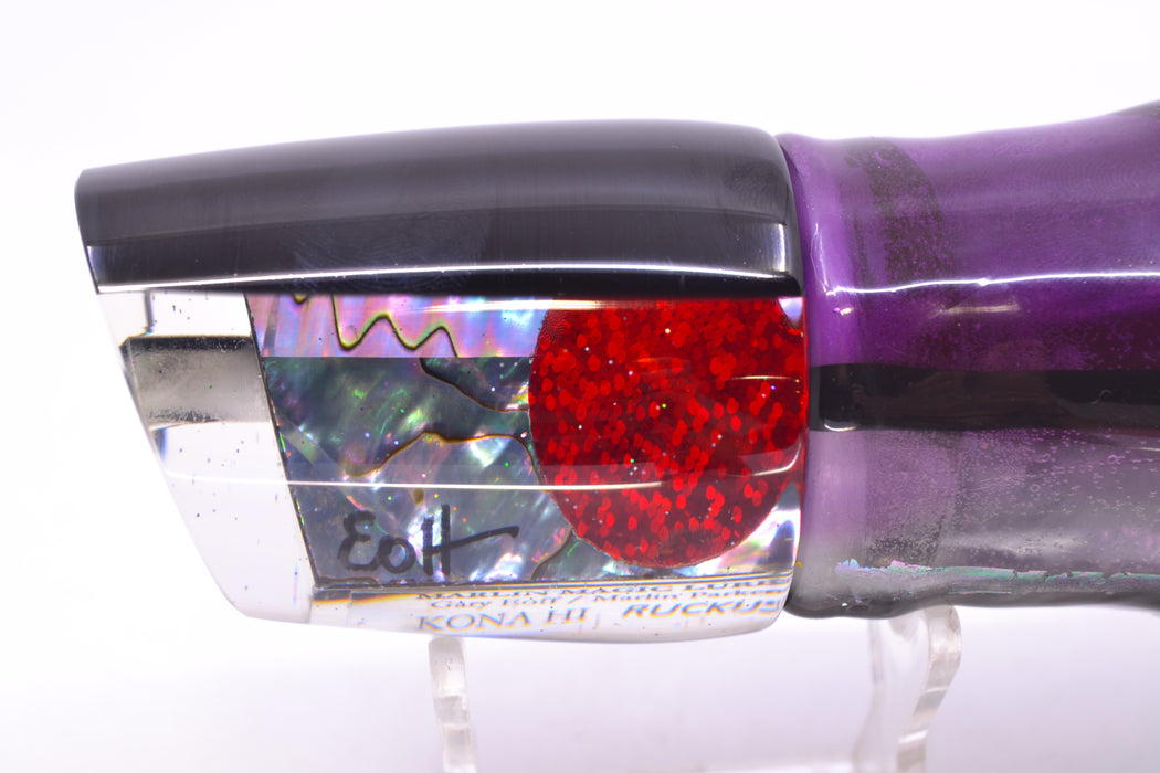 Marlin Magic Blue-Purple Abalone Black Back Red Eyes Ruckus 12" 11oz Skirted Skipjack GZE