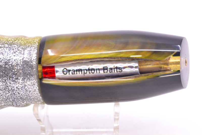 Crampton Baits Real Tahitian MOP Black-Yellow Back Plunger 12" 8.5oz Skirted Yellow Aurora