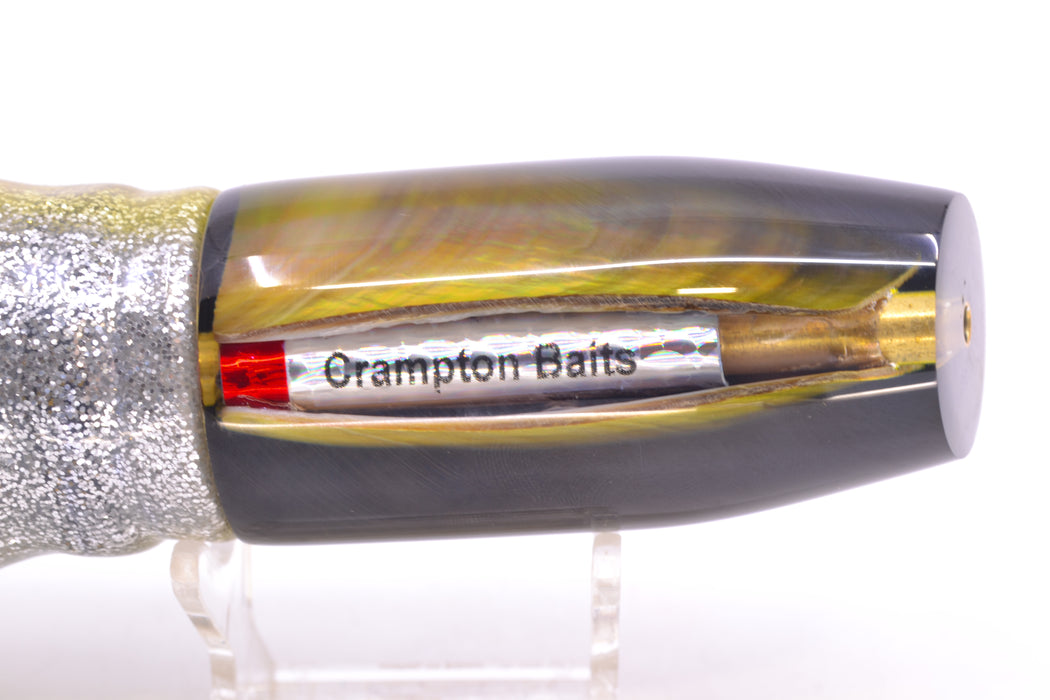 Crampton Baits Real Tahitian MOP Black-Yellow Back Plunger 12" 8.5oz Skirted Yellow Aurora