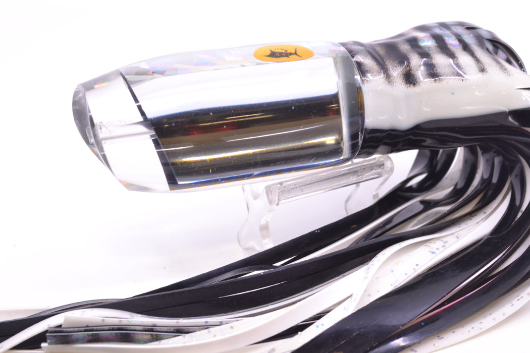 Aloha Lures Clear Mirrored No Eyes Large Gully Boy 12" 11oz Skirted Black-White