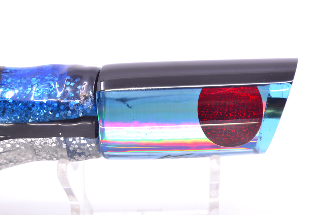 Koya Lures Ice Blue Rainbow Black Back Red Eyes Tube 9" 4.5oz Skirted Black & Blue Bars