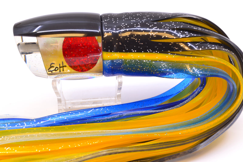 Marlin Magic Golden MOP Black Back Red Eyes Smokey Joe 12" 10.5oz Skirted Black-Yellow-Blue