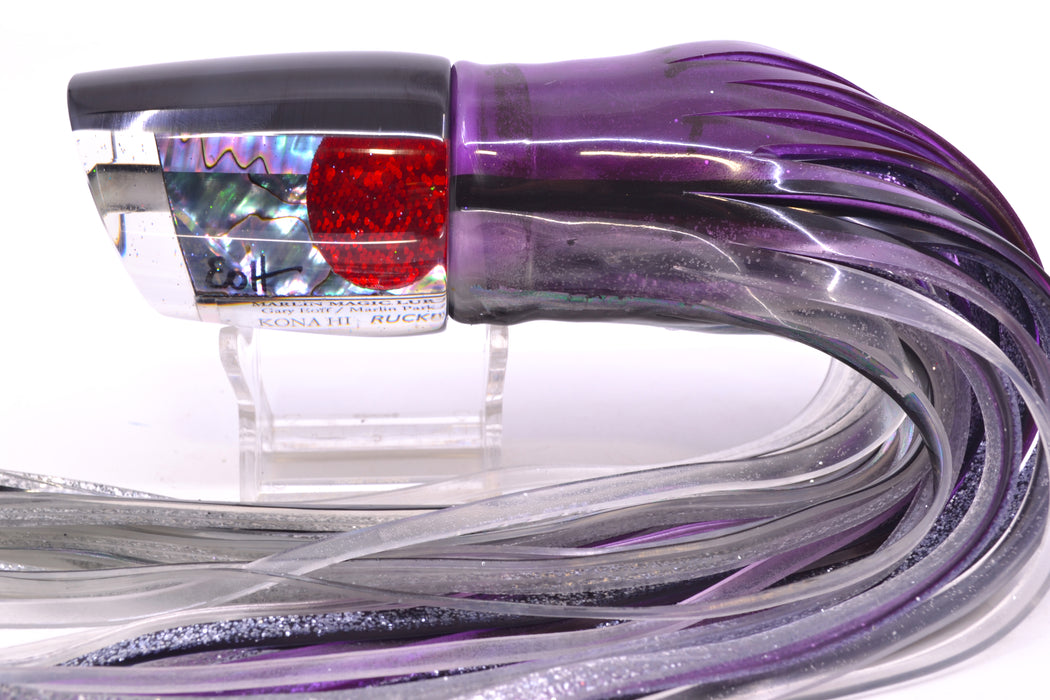 Marlin Magic Blue-Purple Abalone Black Back Red Eyes Ruckus 12" 11oz Skirted Skipjack GZE