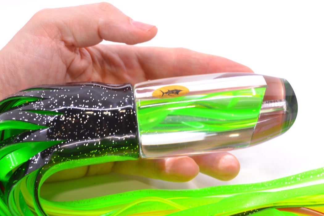 Aloha Lures Clear Mirrored No Eyes Large Gully Boy 12" 11oz Skirted Black-Green